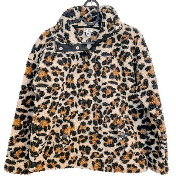 J Crew Vintage Fleece Snap-Collar Sherpa Fleece Pullover Leopard XXS - Picture 6 of 11
